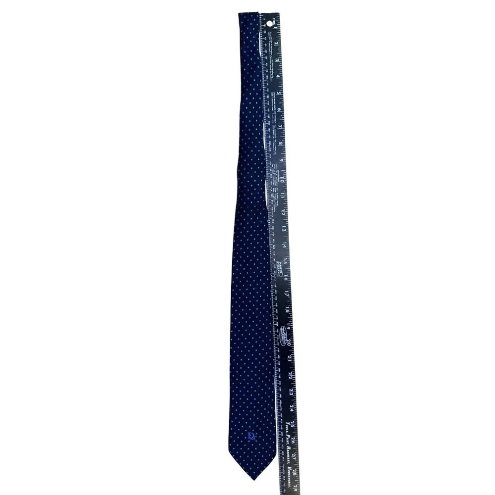 Christian D Mens Navy Blue Polyester & Silk Polka Dot Tie - Picture 7 of 7